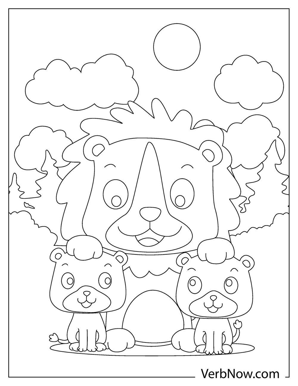 Bears and lion in a zoo coloring page for toddlers