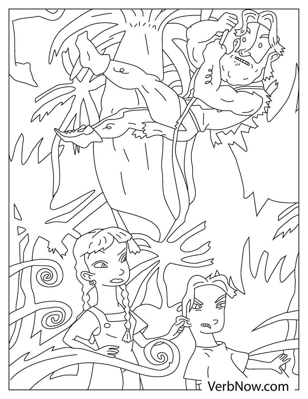 Alan swinging on the vine coloring page