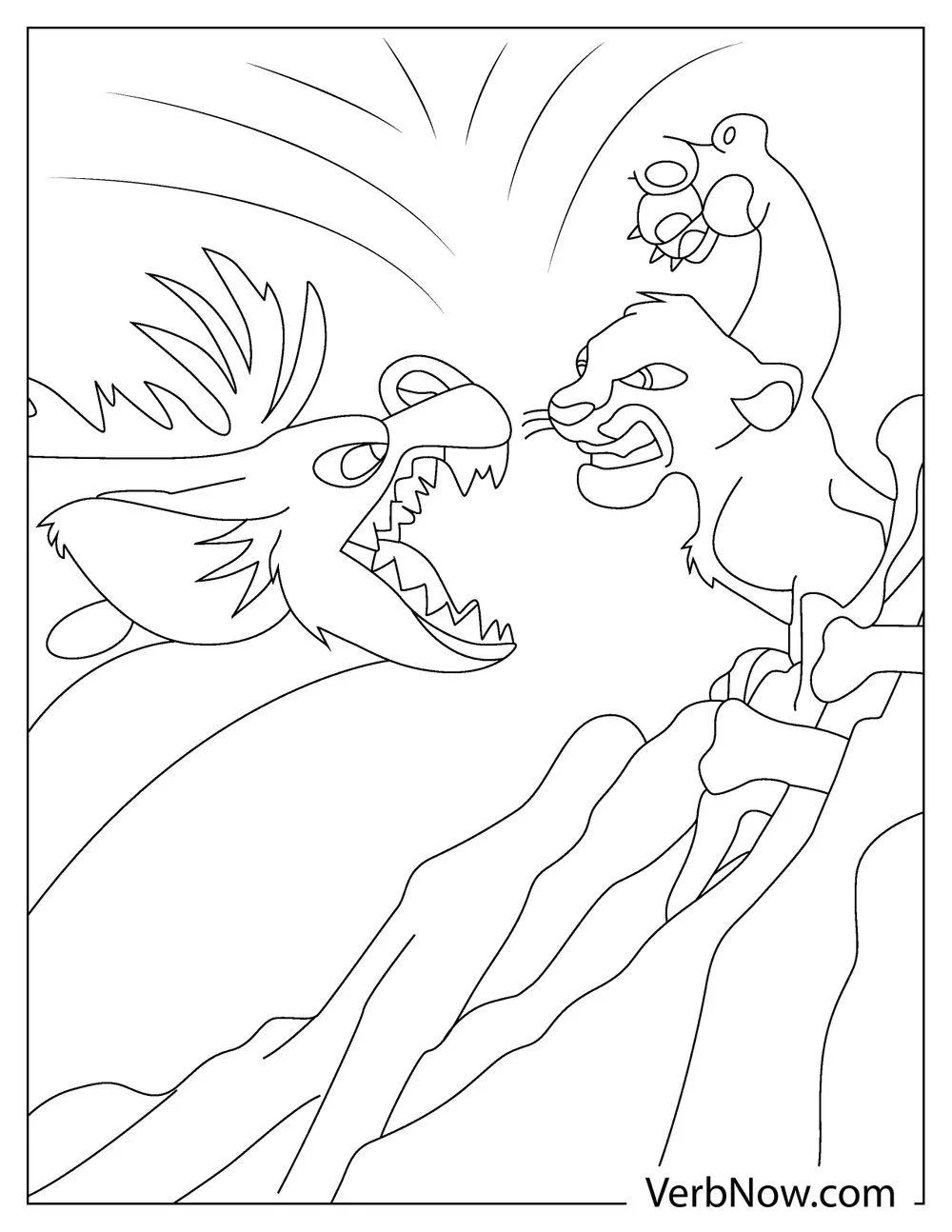 Simba and Zazu in danger coloring page