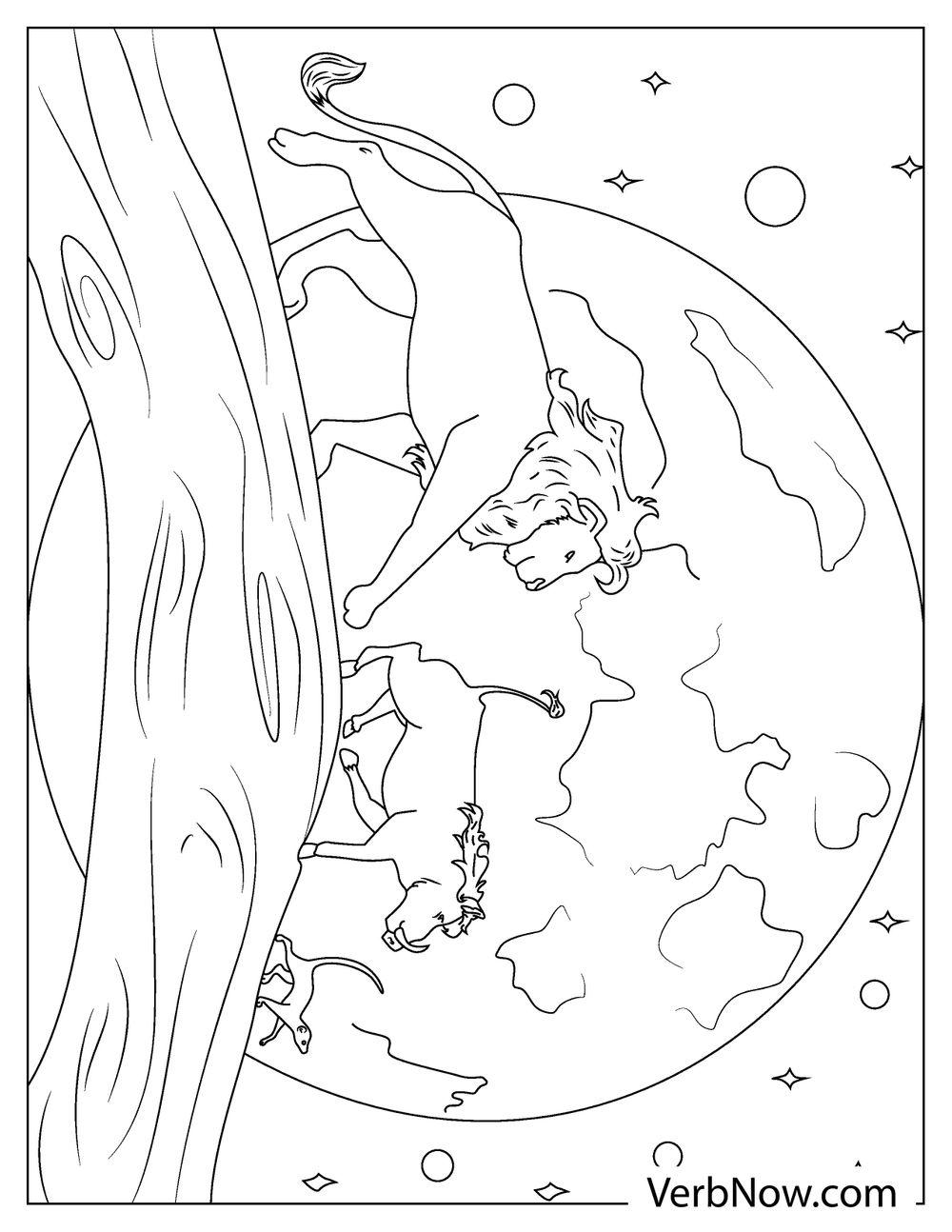Simba on a rock at night coloring sheet