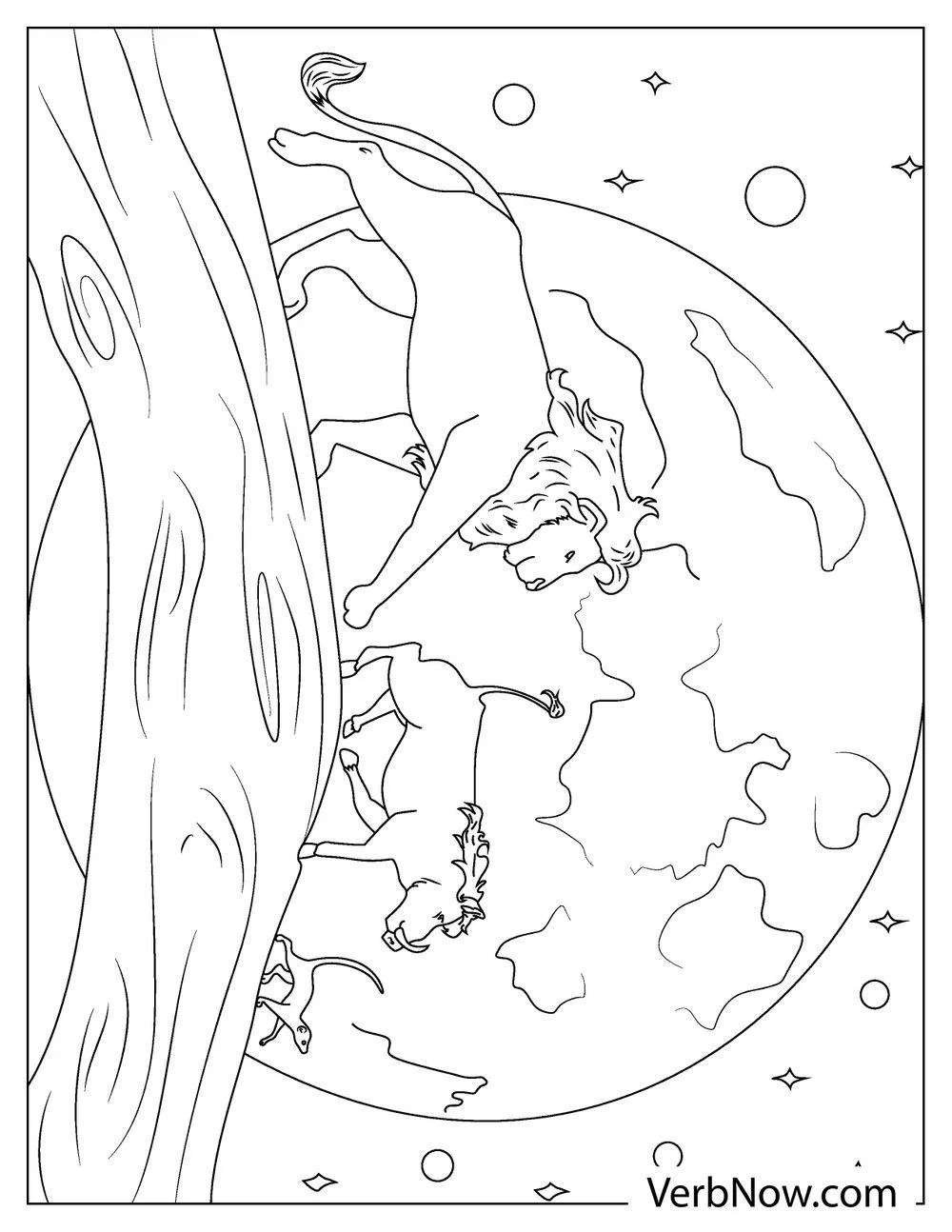 Simba on a rock at night coloring sheet