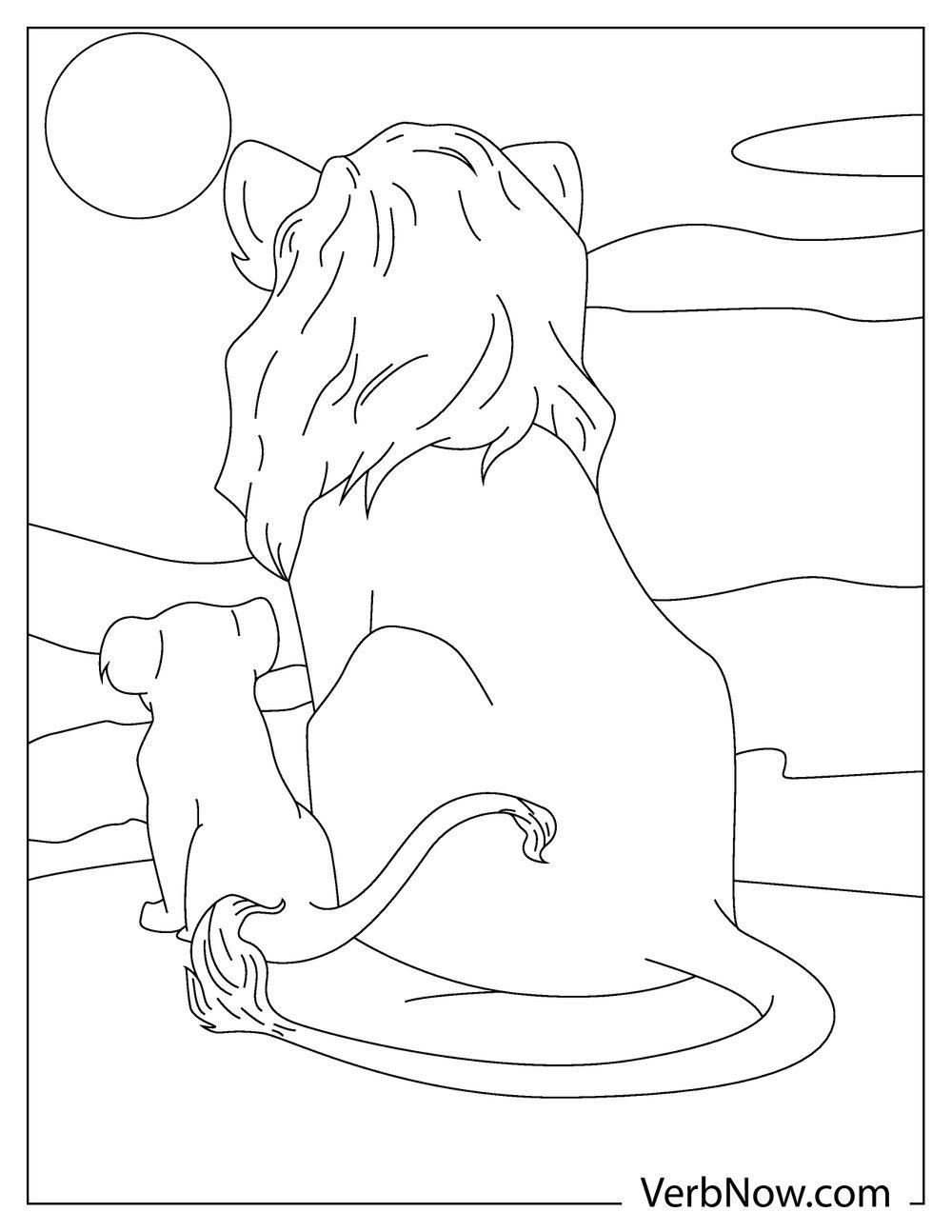 Simba under the moon coloring page