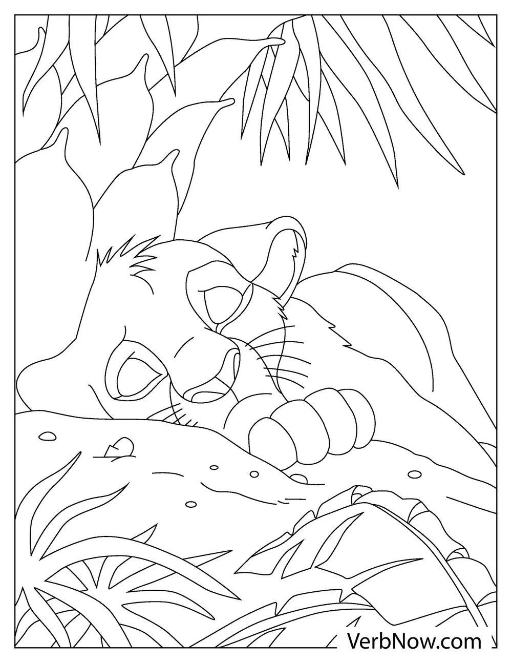 Simba peacefully sleeping coloring page