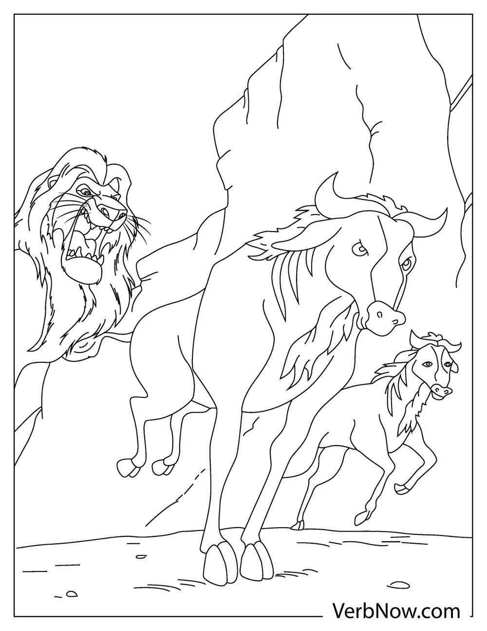 Mufasa and the horses coloring sheet