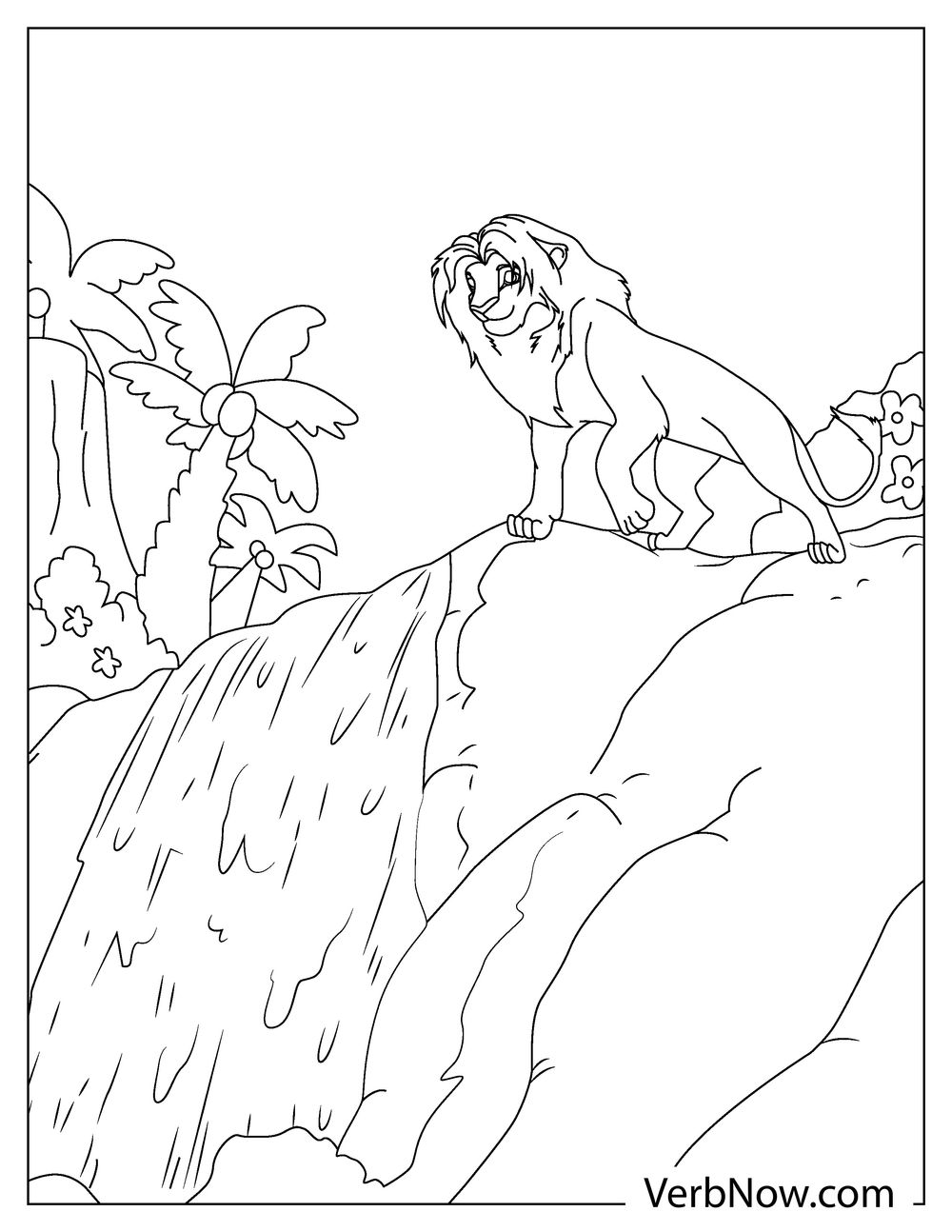 Young Simba on the cliff coloring page