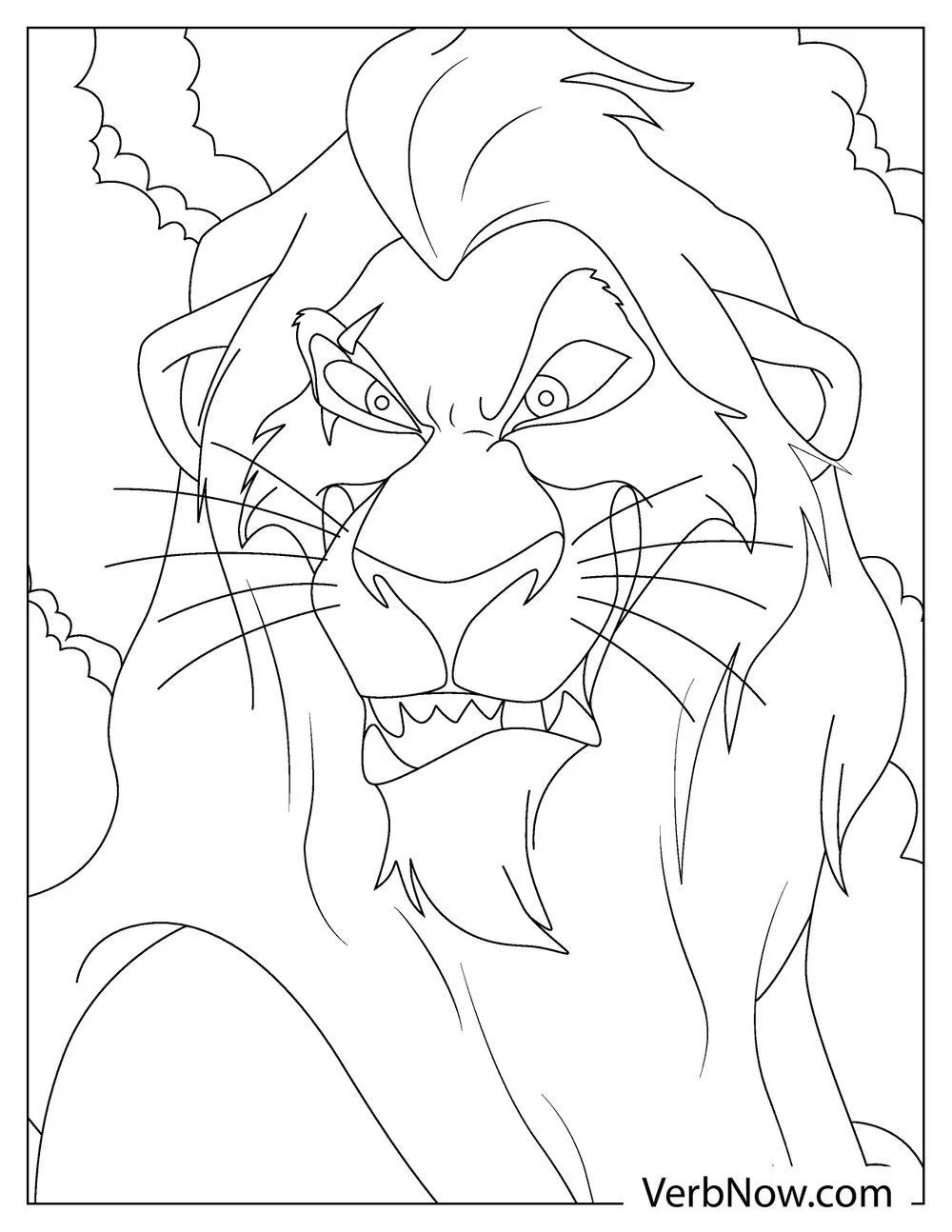 A fierce close-up of Scar coloring page
