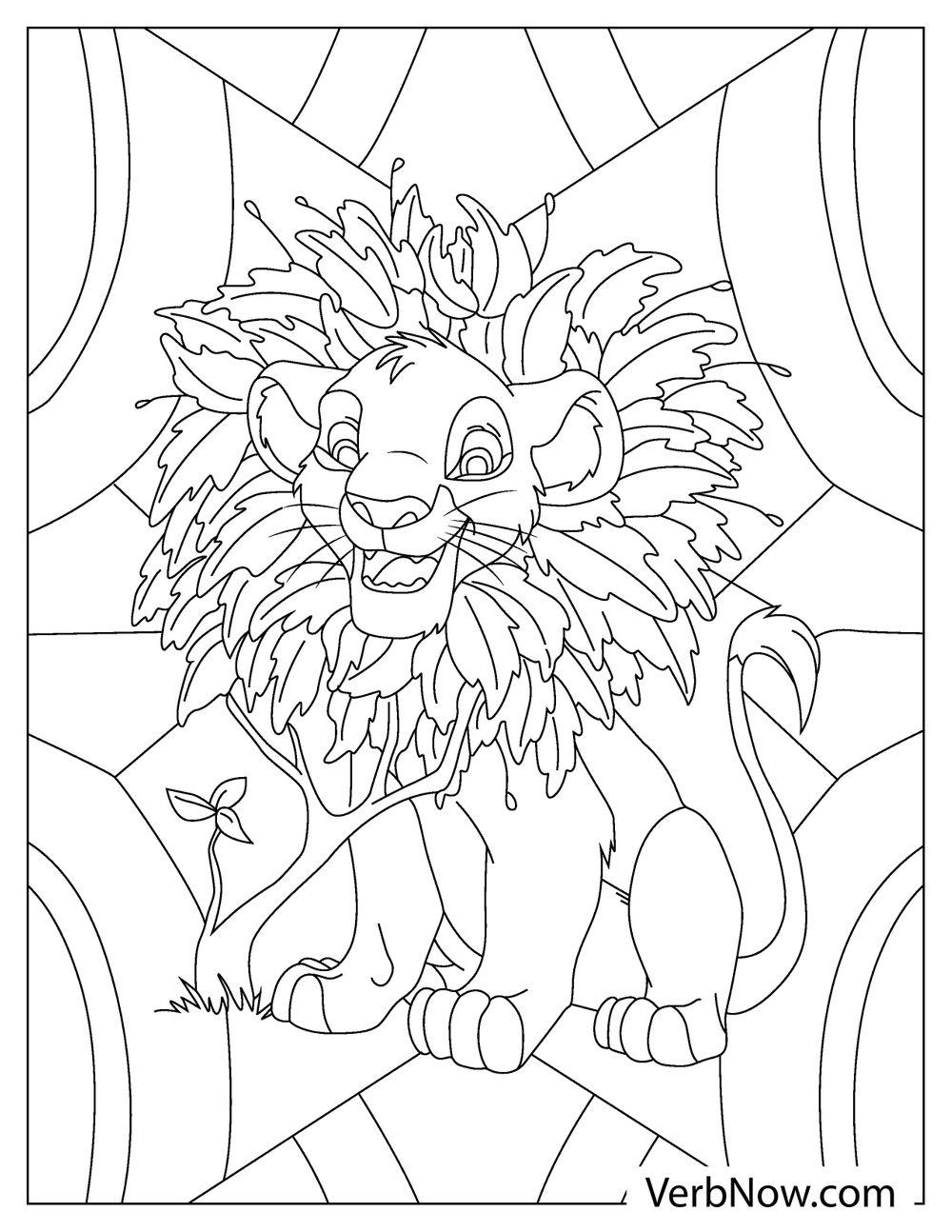 Smiling Simba with a flower easy to color