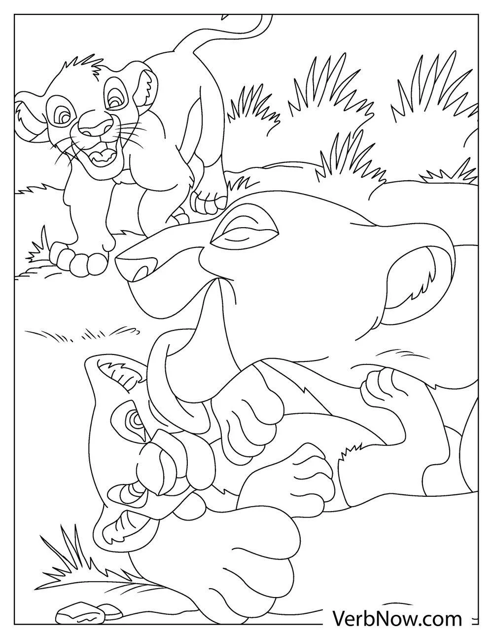Coloring page of Timon, Pumbaa, and Simba