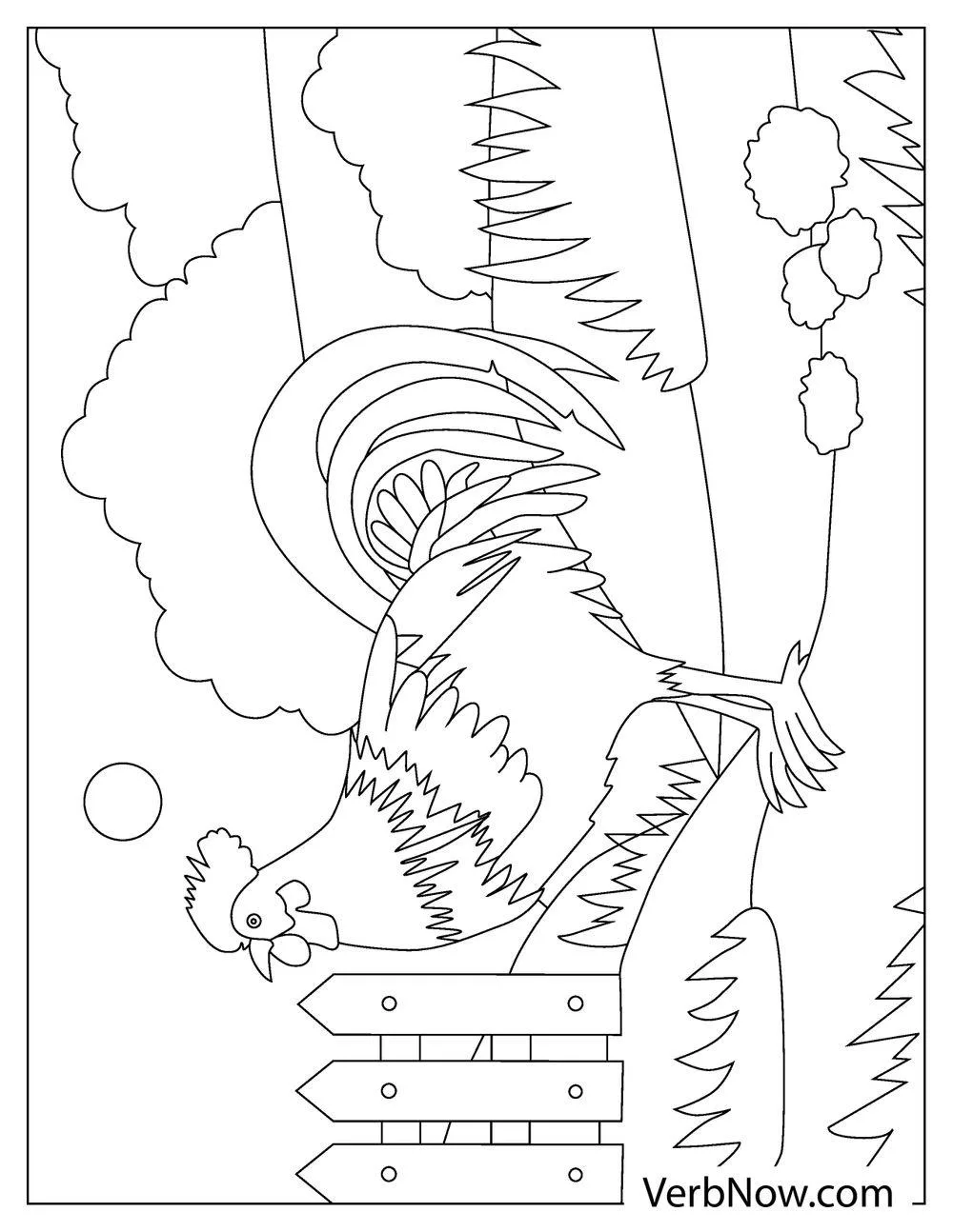 Rooster crowing on fence coloring printable
