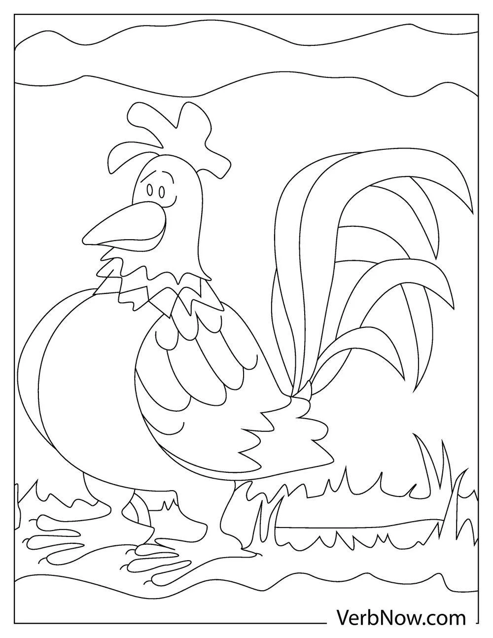 Rustic rooster coloring page for kids