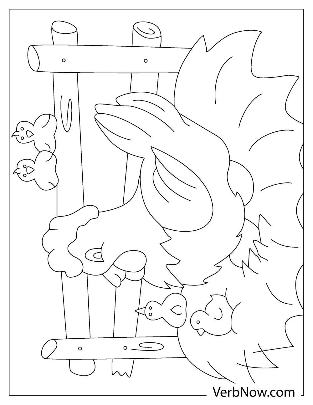 Rooster and chicks coloring page for kids