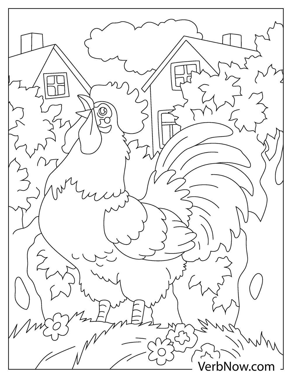 Realistic rooster coloring page for school