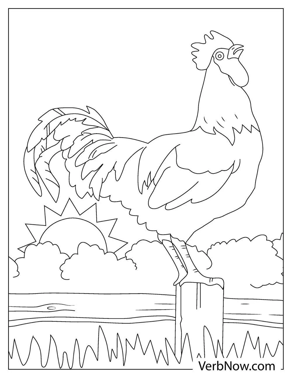 Rooster standing in barnyard coloring page