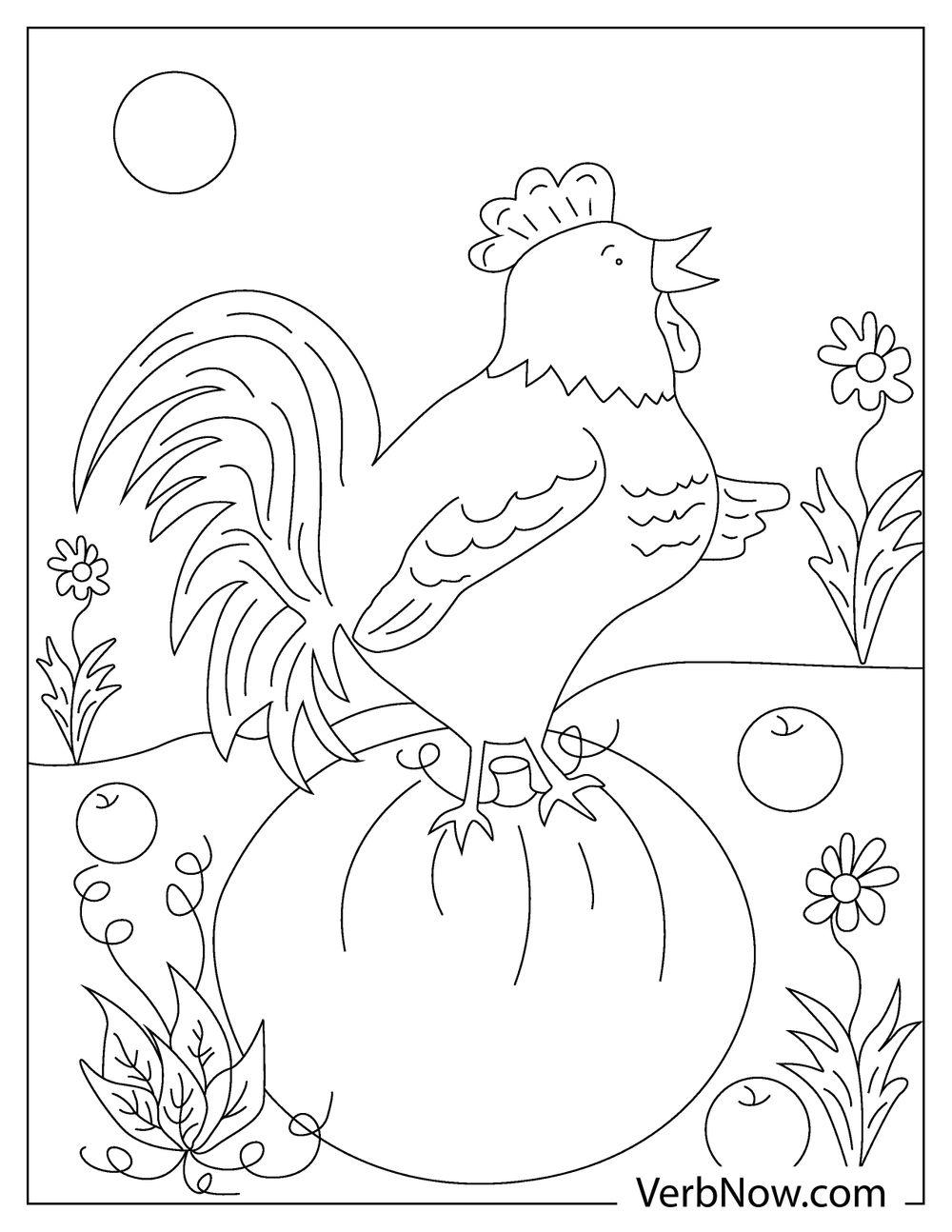 Farm animals rooster coloring page for kids
