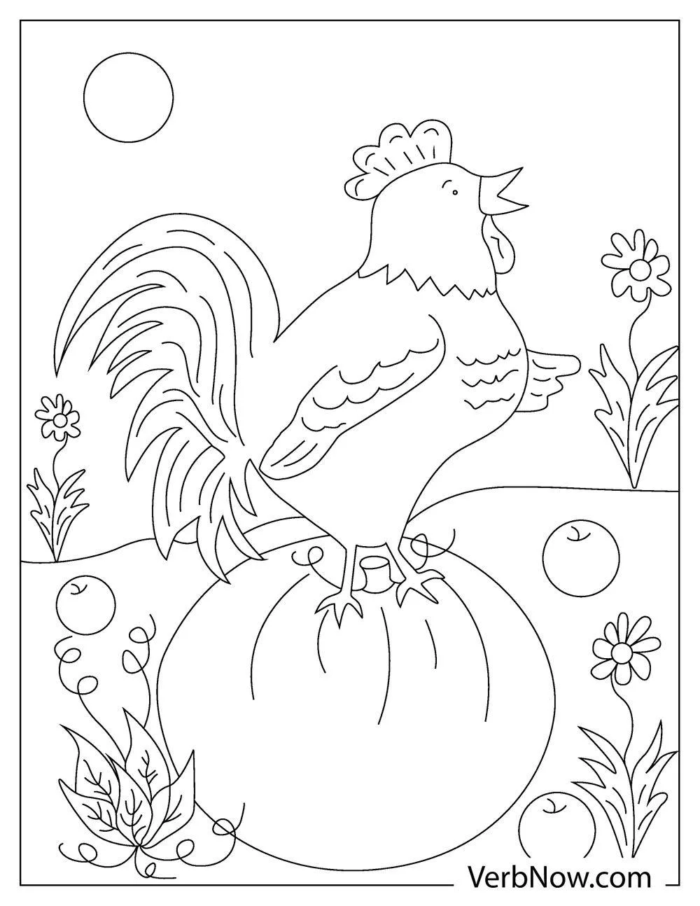 Farm animals rooster coloring page for kids