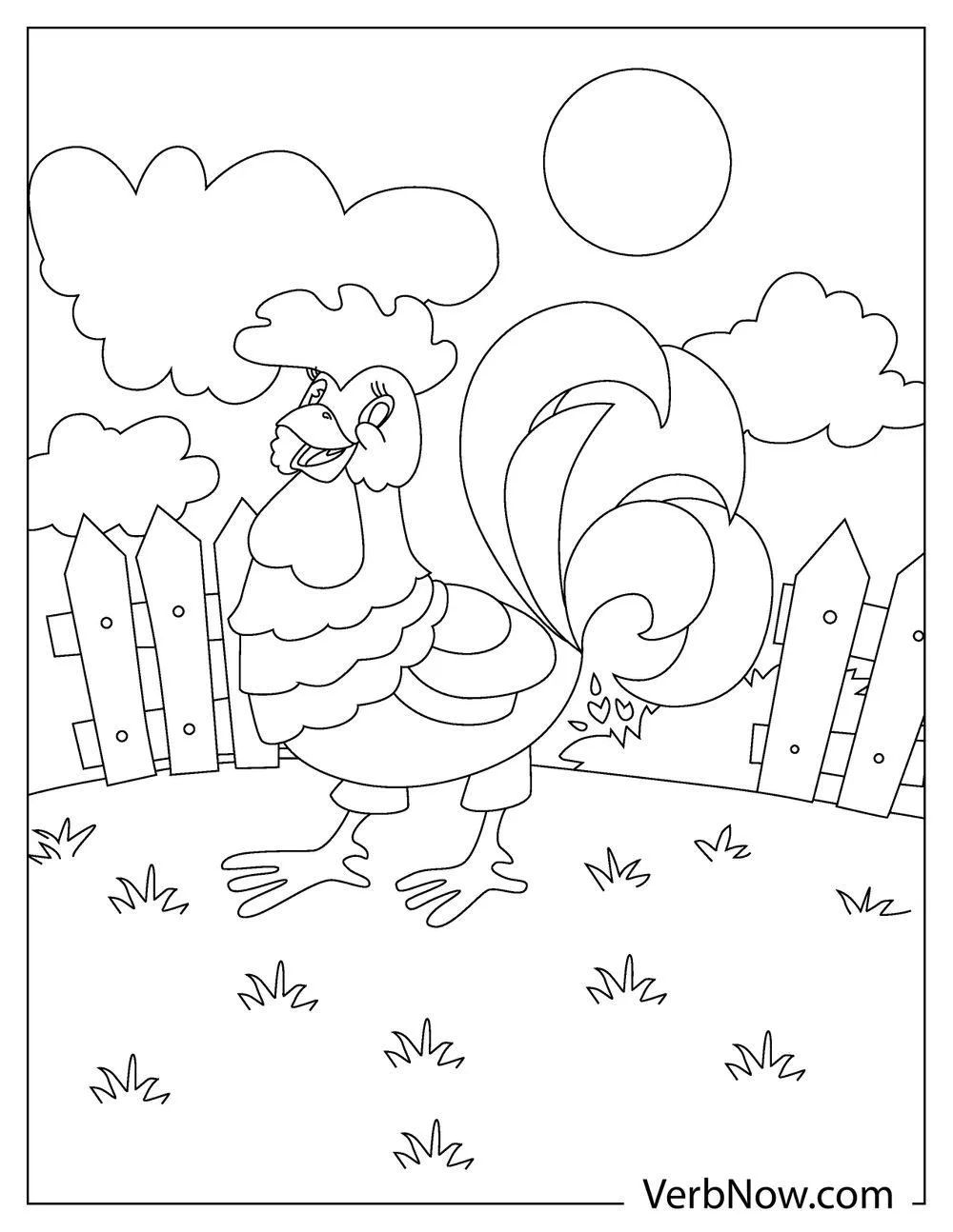 Rural farm rooster coloring page