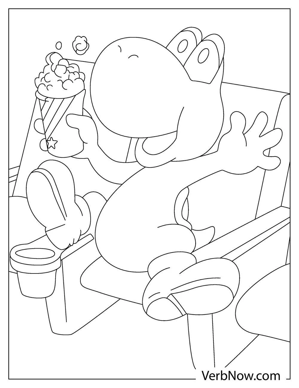 Yoshi holding a popcorn and watching movie coloring page