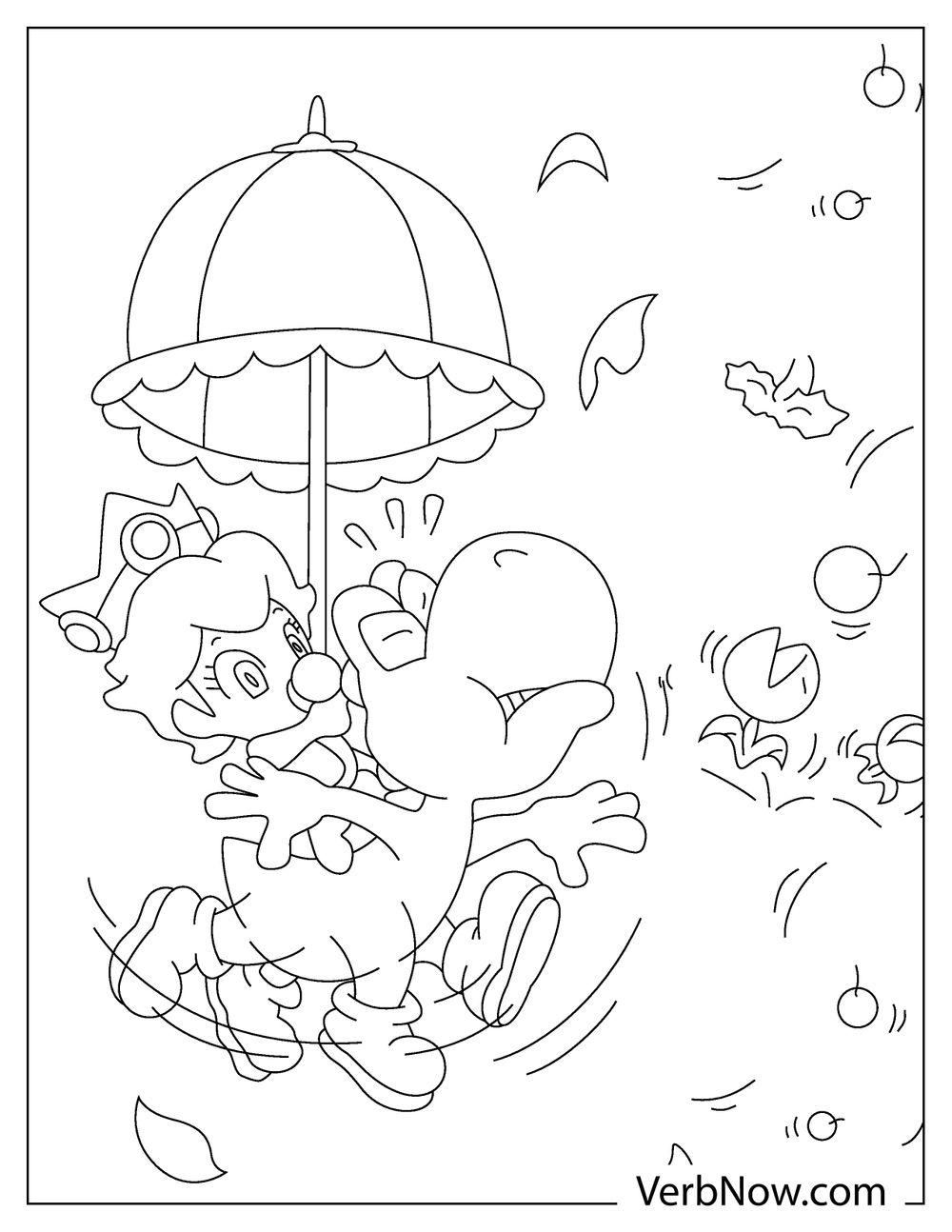 Peach riding on Yoshi coloring page for kids