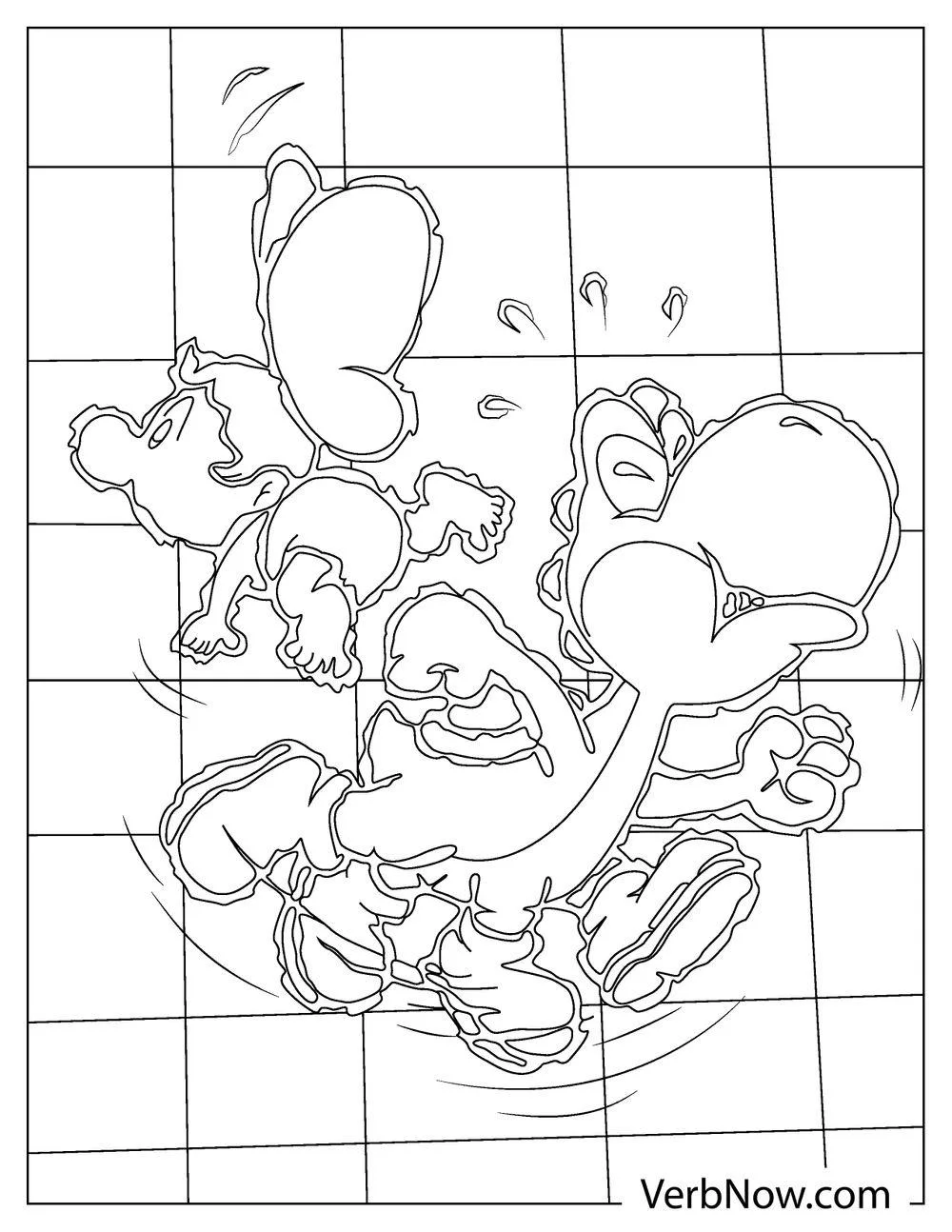 Yoshi and Mario in adventure scene coloring page