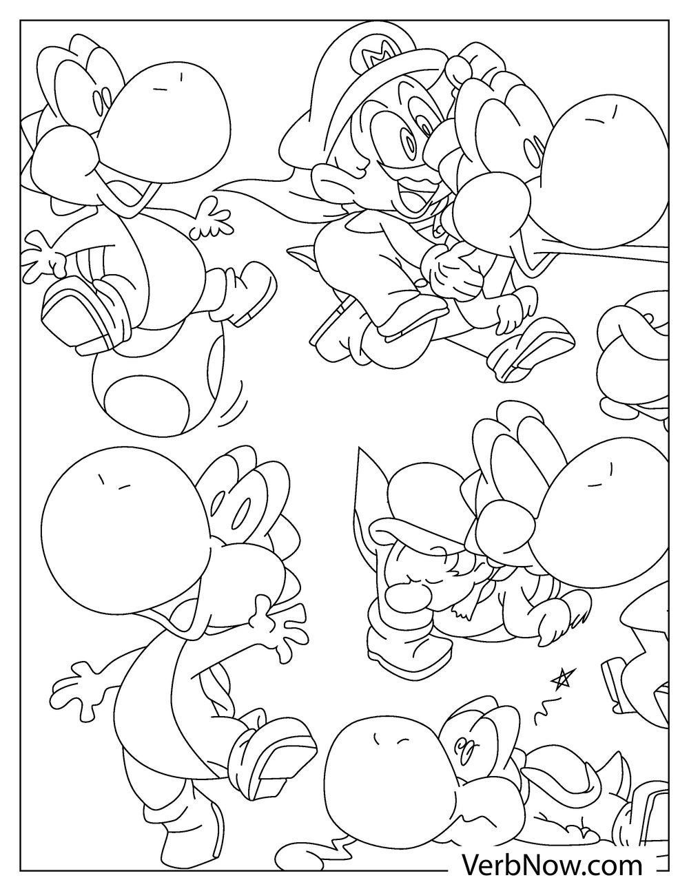 Yoshi and Mario running together coloring page