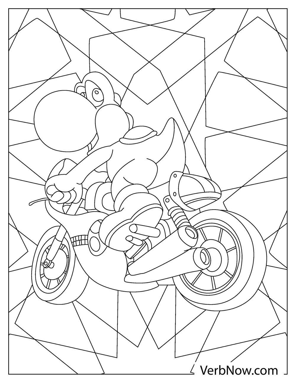 Yoshi riding a kart coloring page

