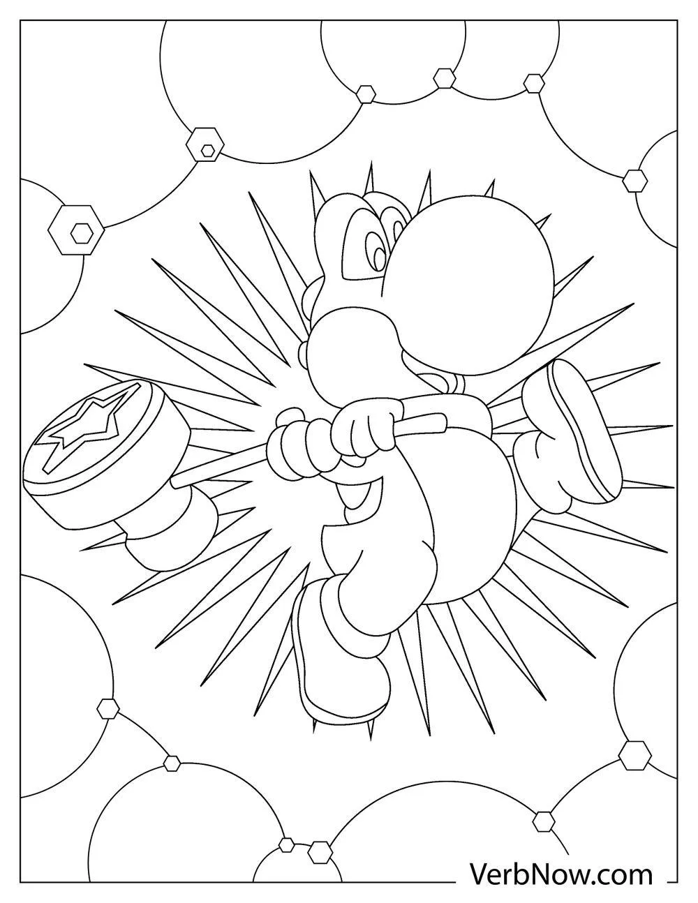 Yoshi is holding a hammer coloring page 
