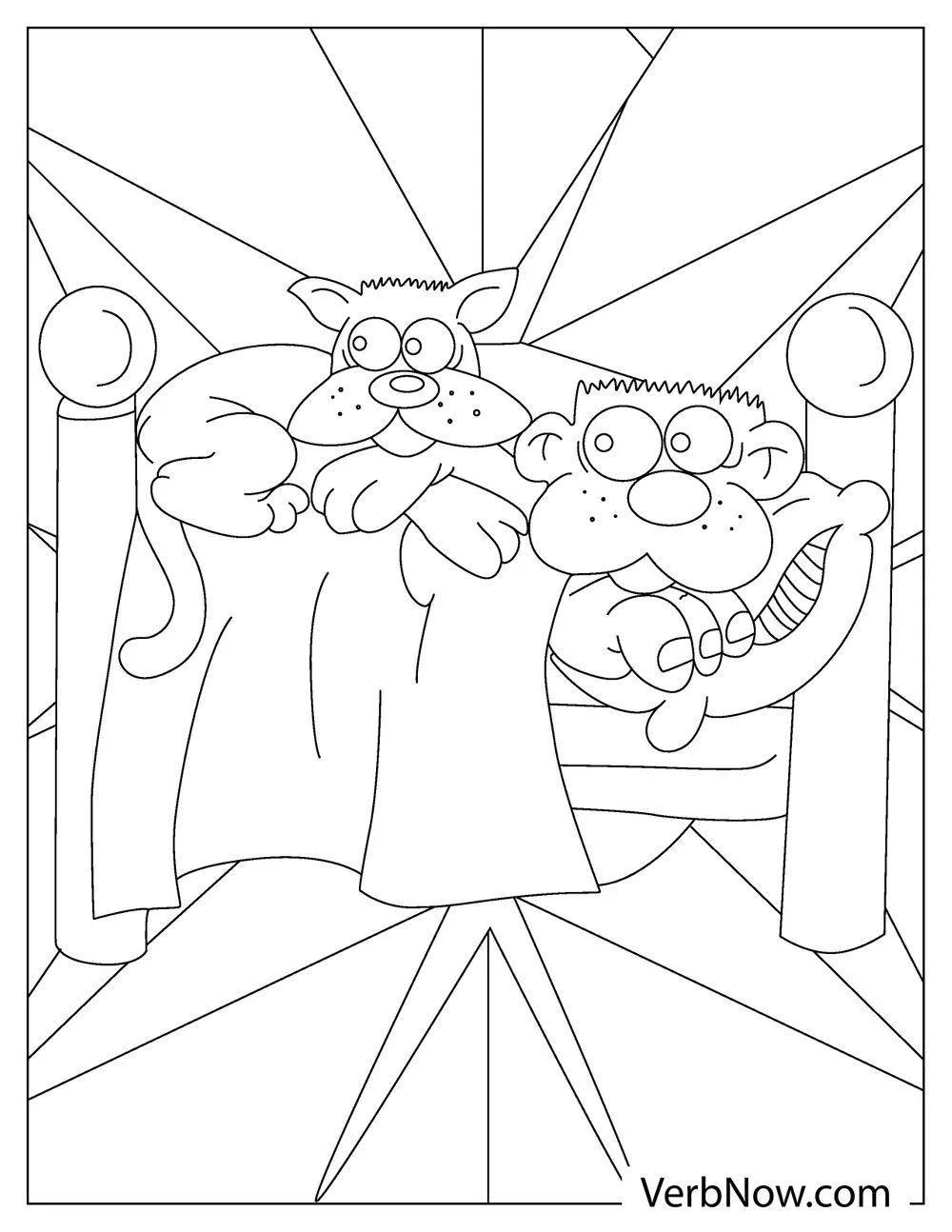Cat on the bed to color