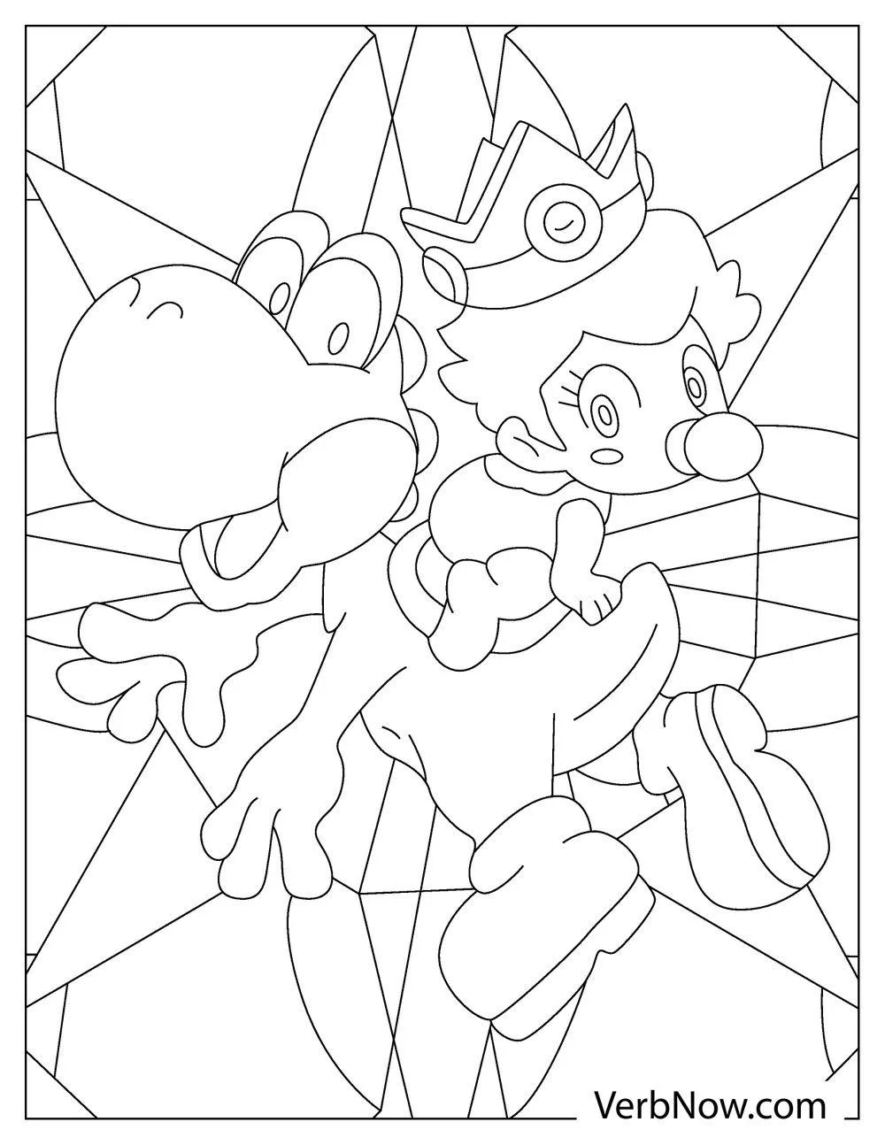 Yoshi carrying a baby king on the back coloring sheet