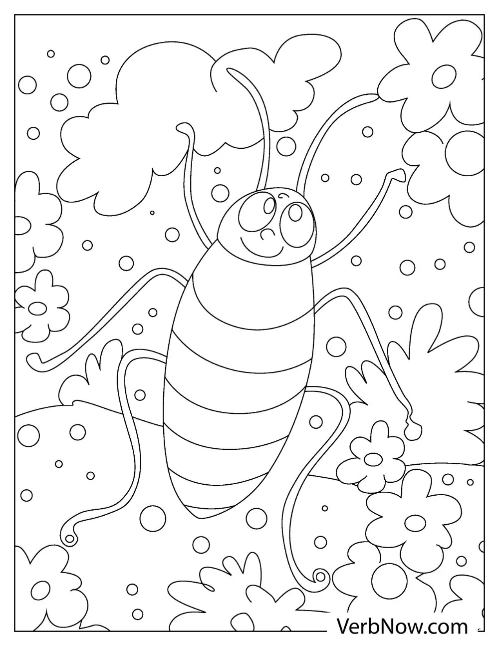 Cute cockroach surrounded by flowers