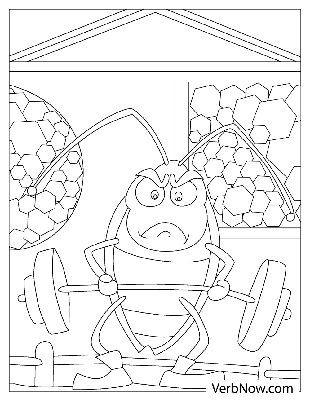 Cockroach lifting weights coloring page