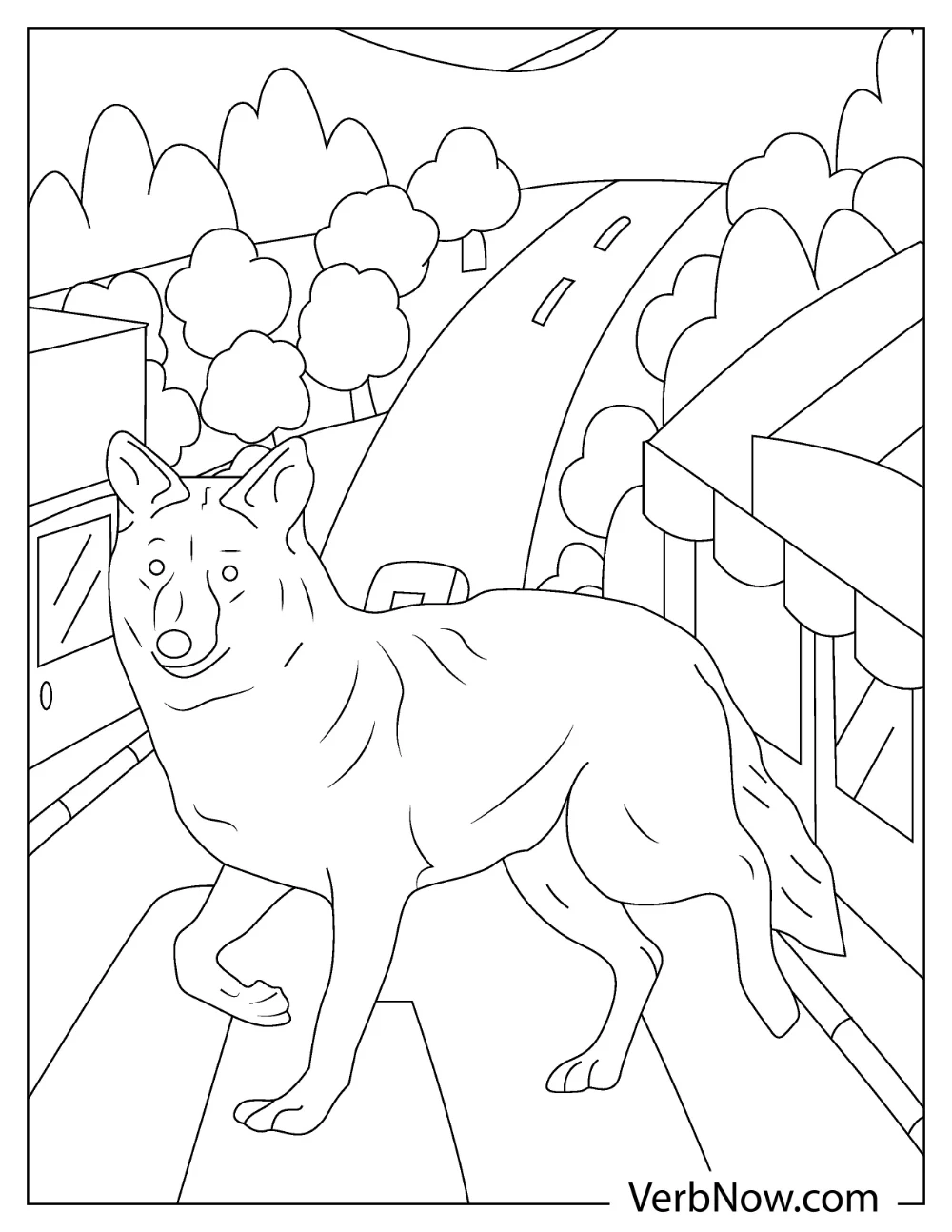 The coyote on the street coloring page
