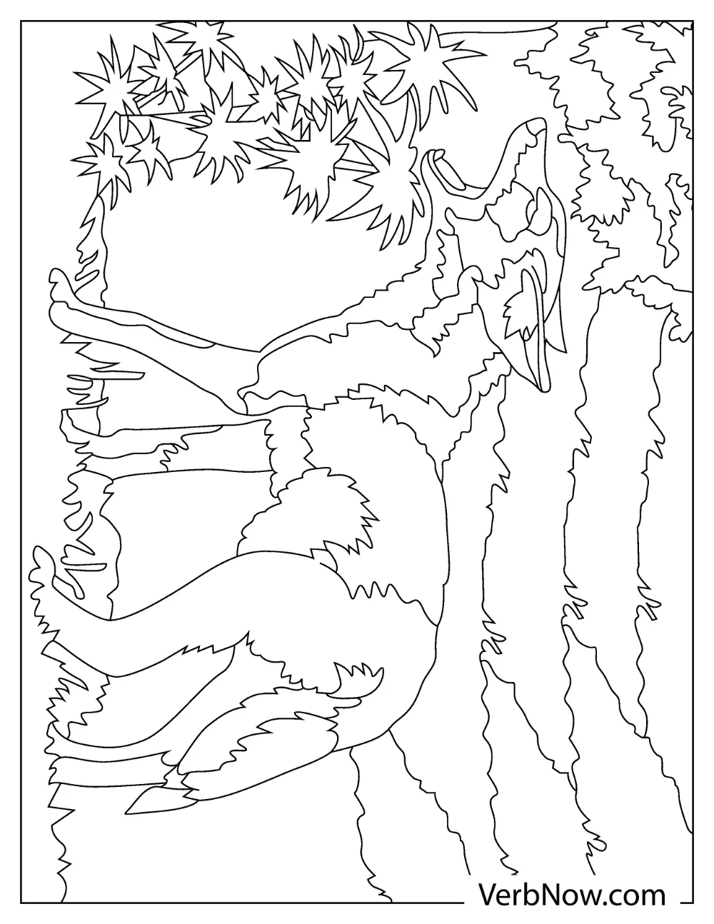 Coyote walking through jungle coloring page