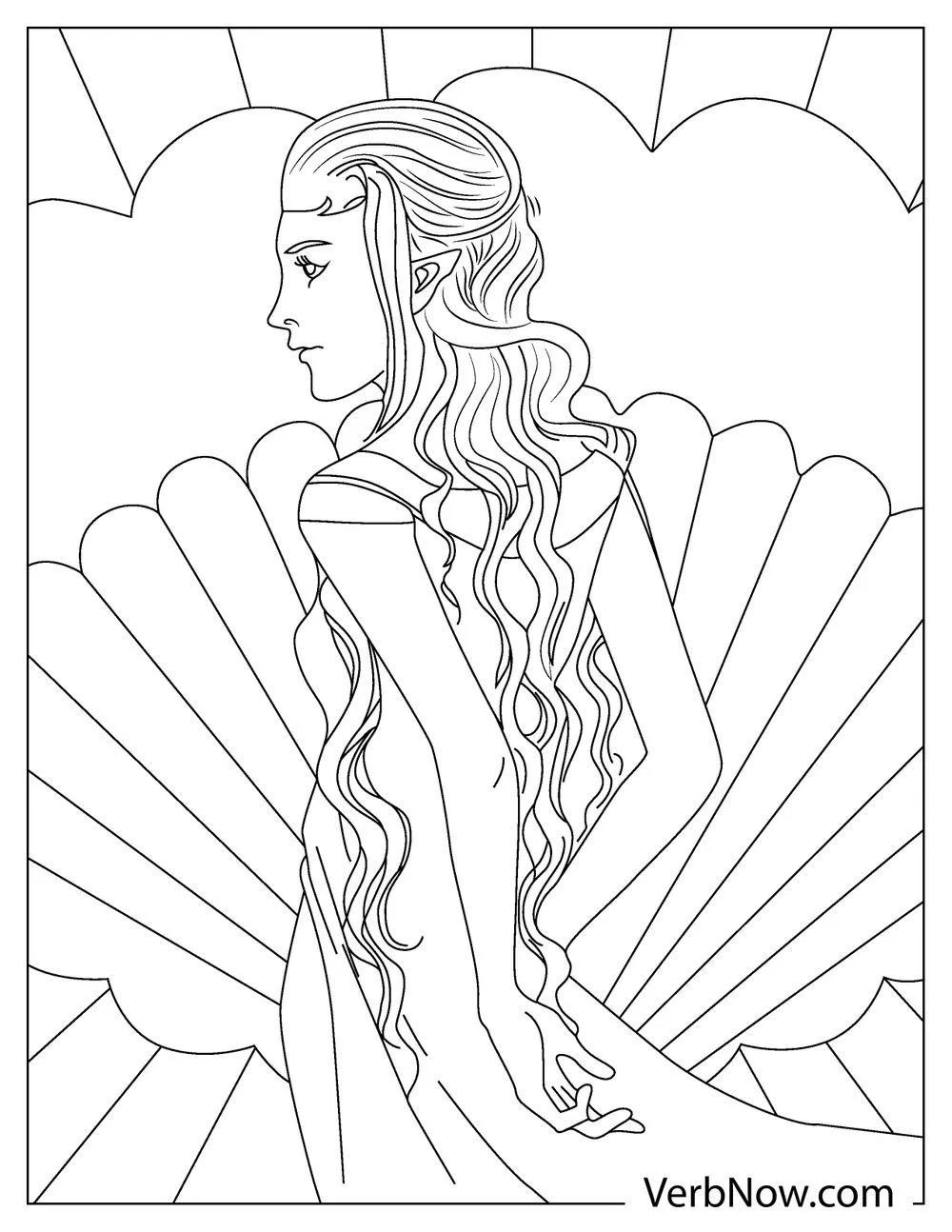 Arwen with elegant dress coloring page
