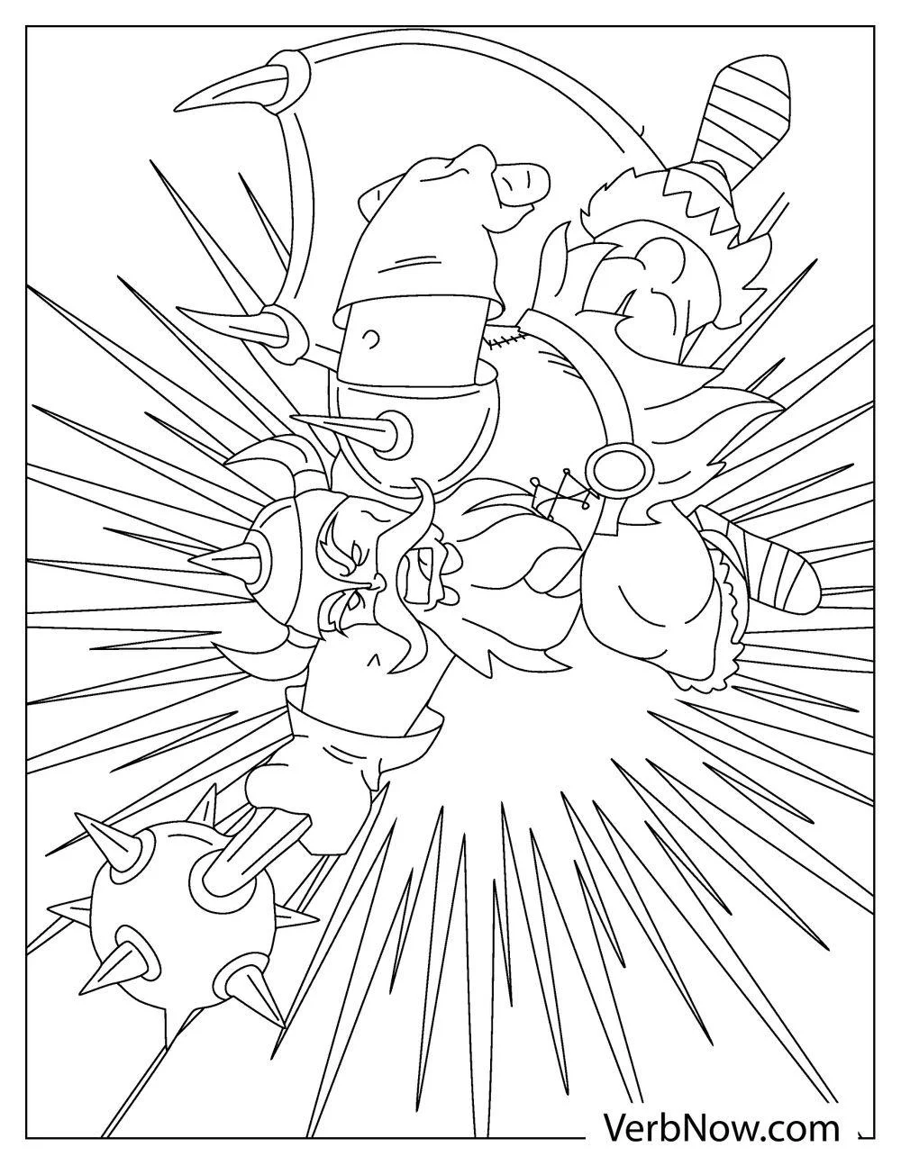 Epic battle with magic and creatures coloring sheet

