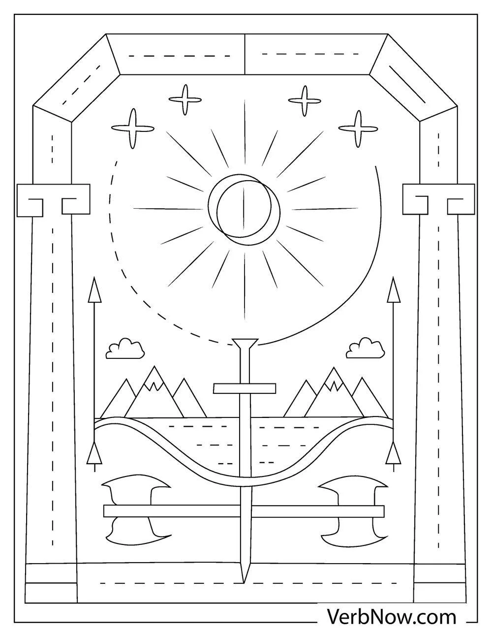 Sword of Elendil in decorative frame coloring page

