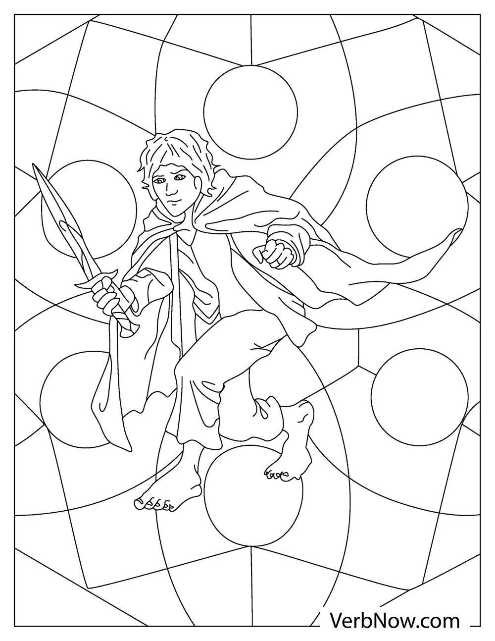 Frodo running with the One Ring coloring page

