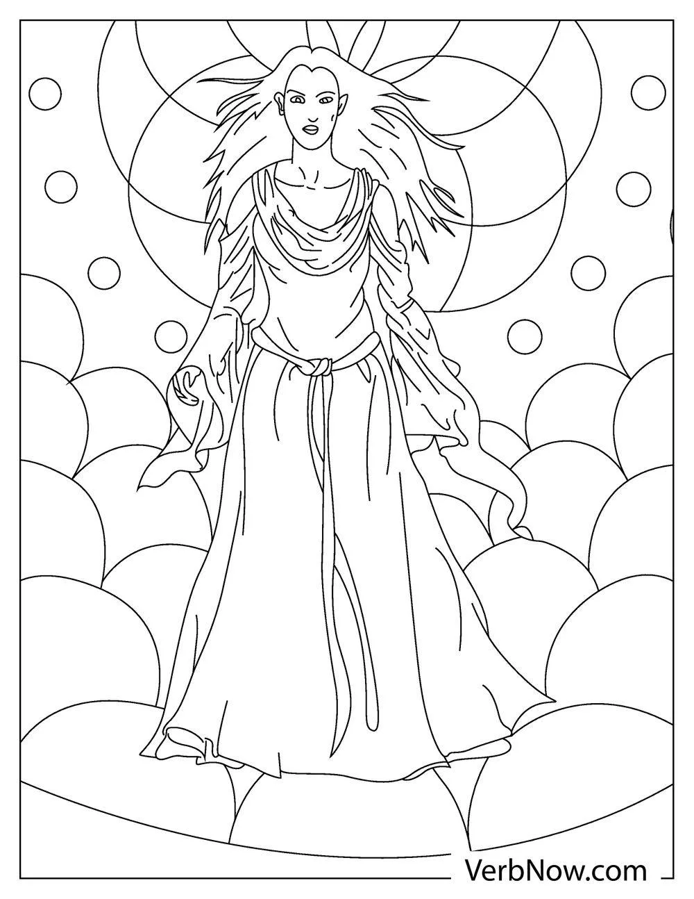 Galadriel standing in radiant light coloring picture

