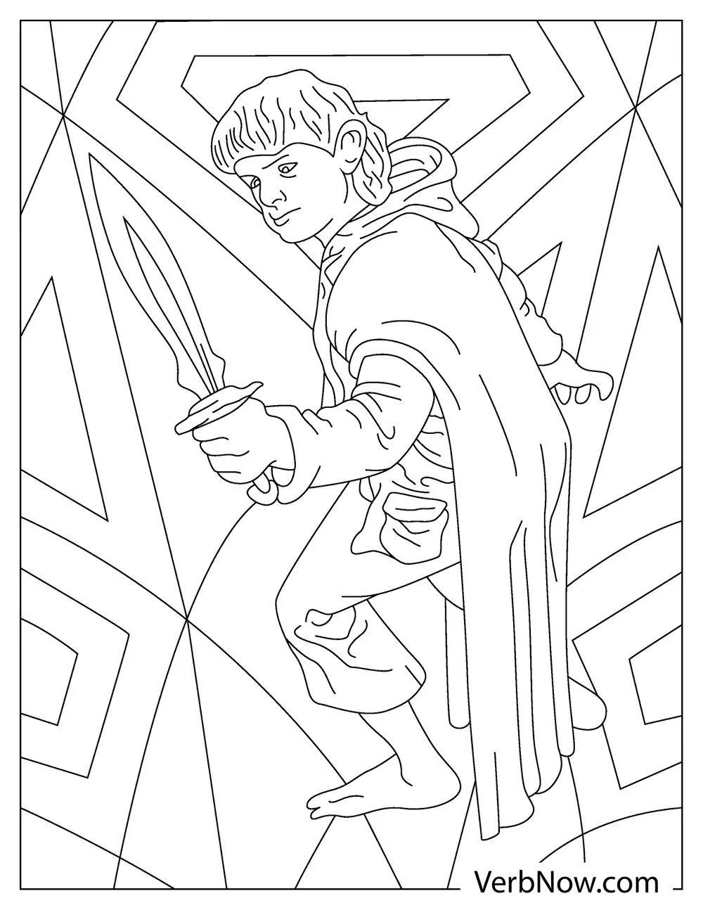 Hobbit holding sword coloring picture

