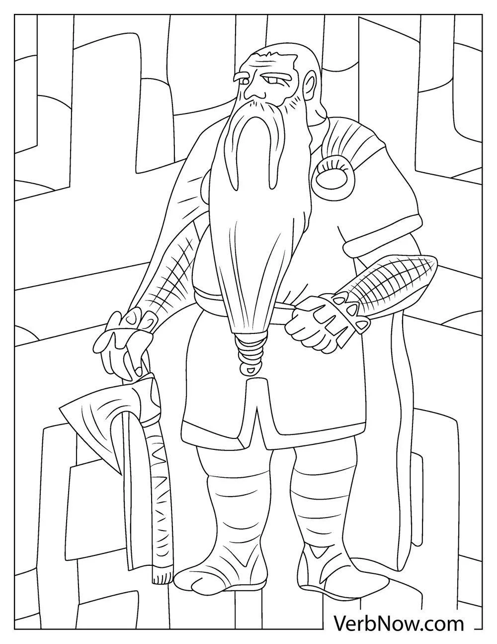 Dwarf warrior with axe coloring page

