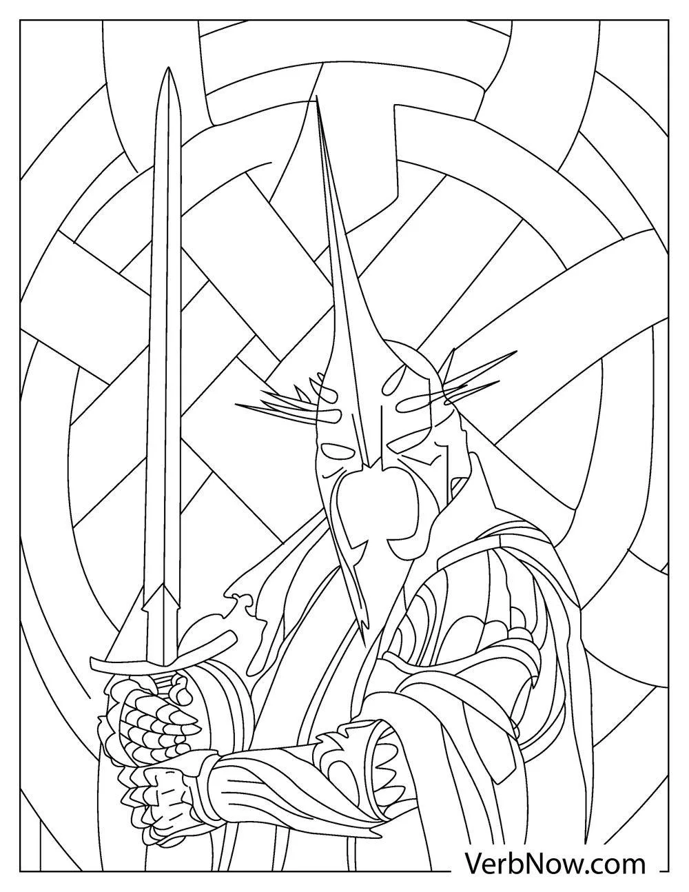 Warrior with helmet holding sword coloring page

