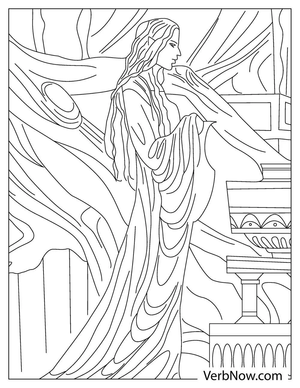 Elf maiden standing gracefully coloring picture

