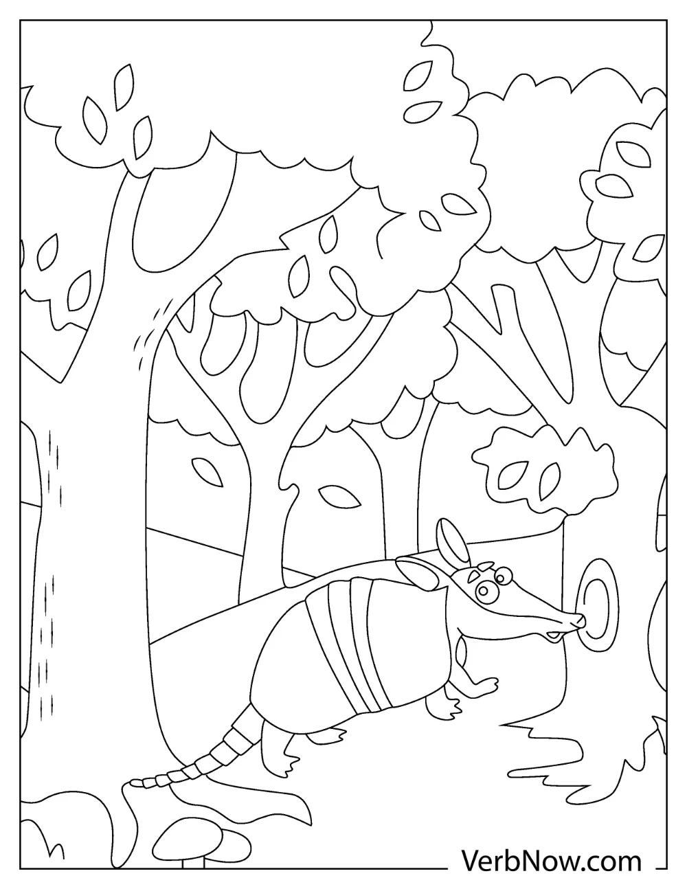 Baby Armadillo walking in the forest coloring page