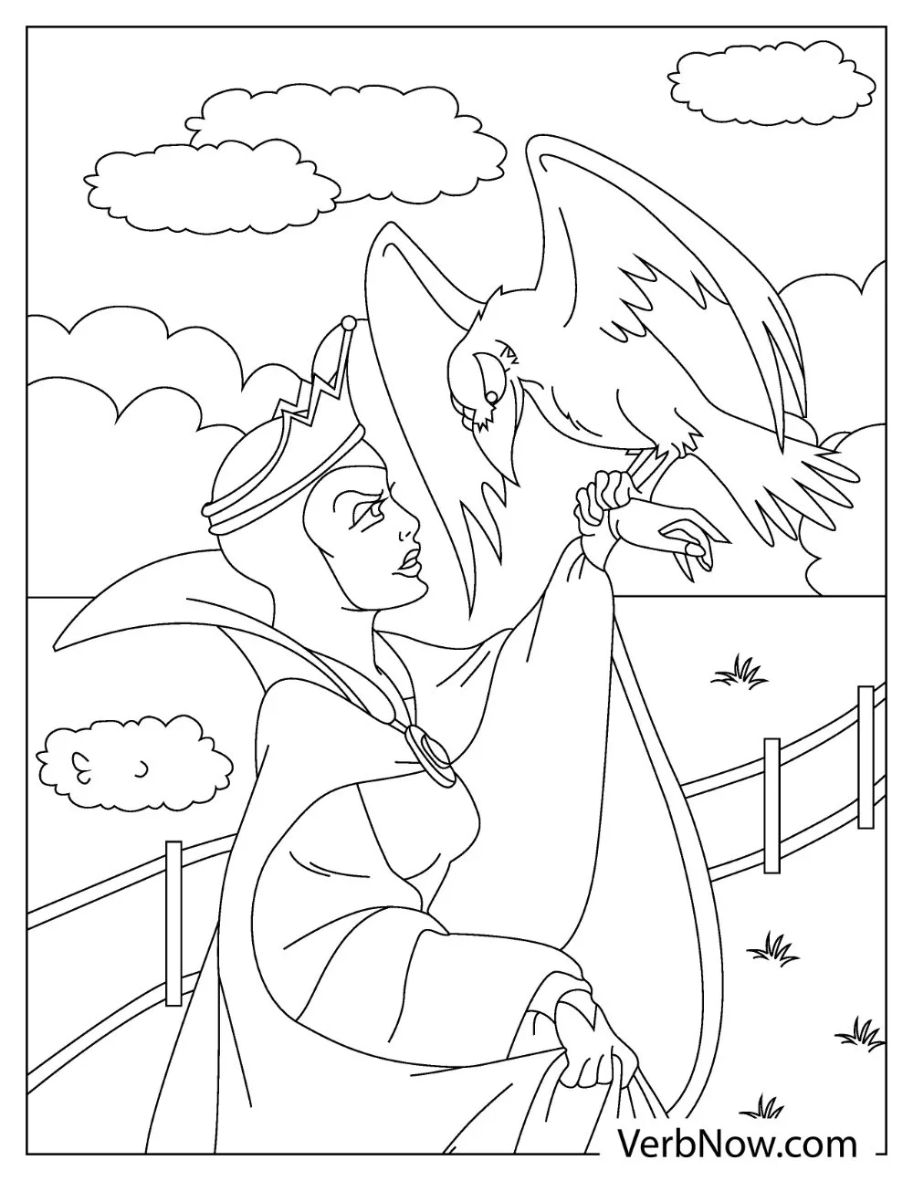 Free RAVEN Coloring Pages for Download (Printable PDF) Maleficent holding the raven coloring page for kids