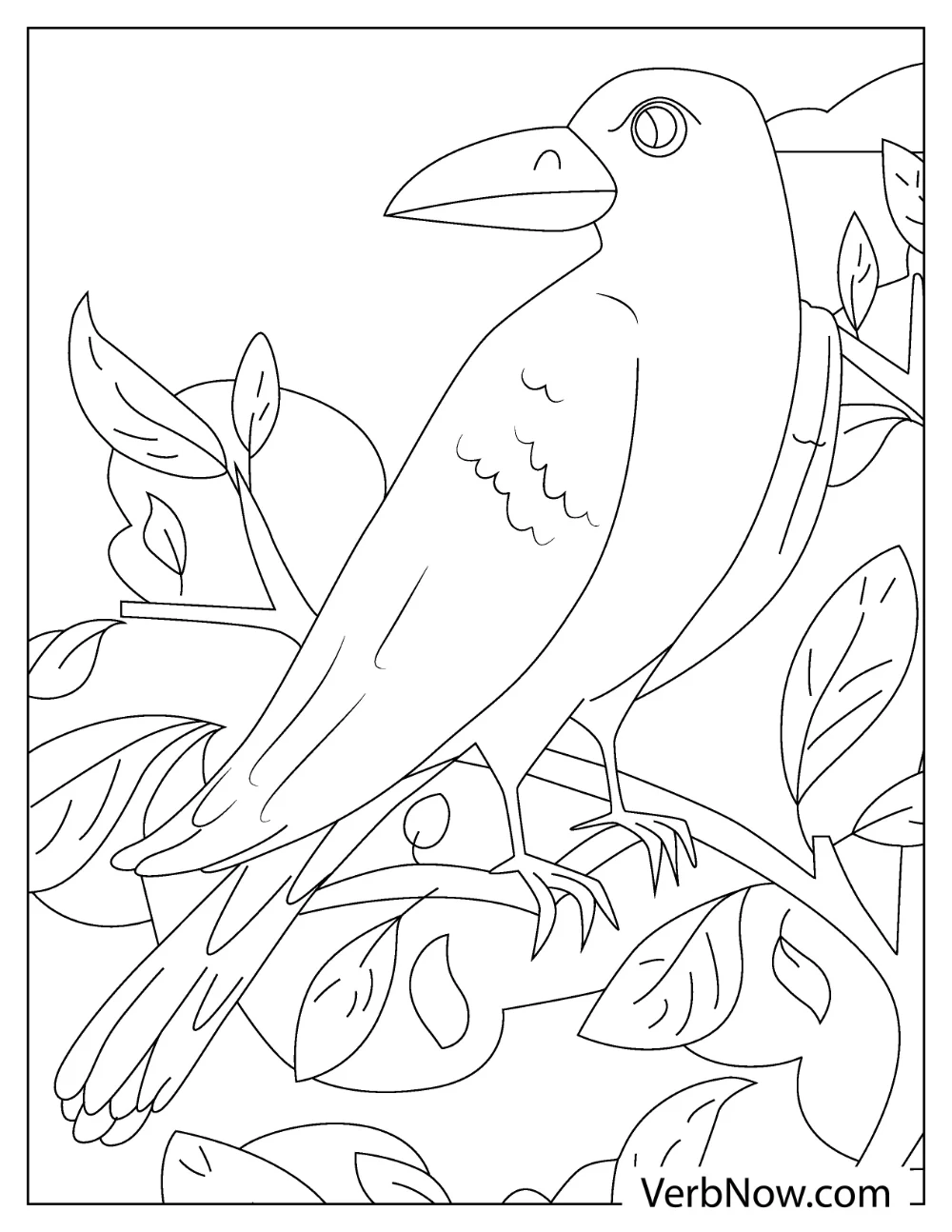 Free RAVEN Coloring Pages for Download (Printable PDF) Aesthetic raven on the branch tree coloring page