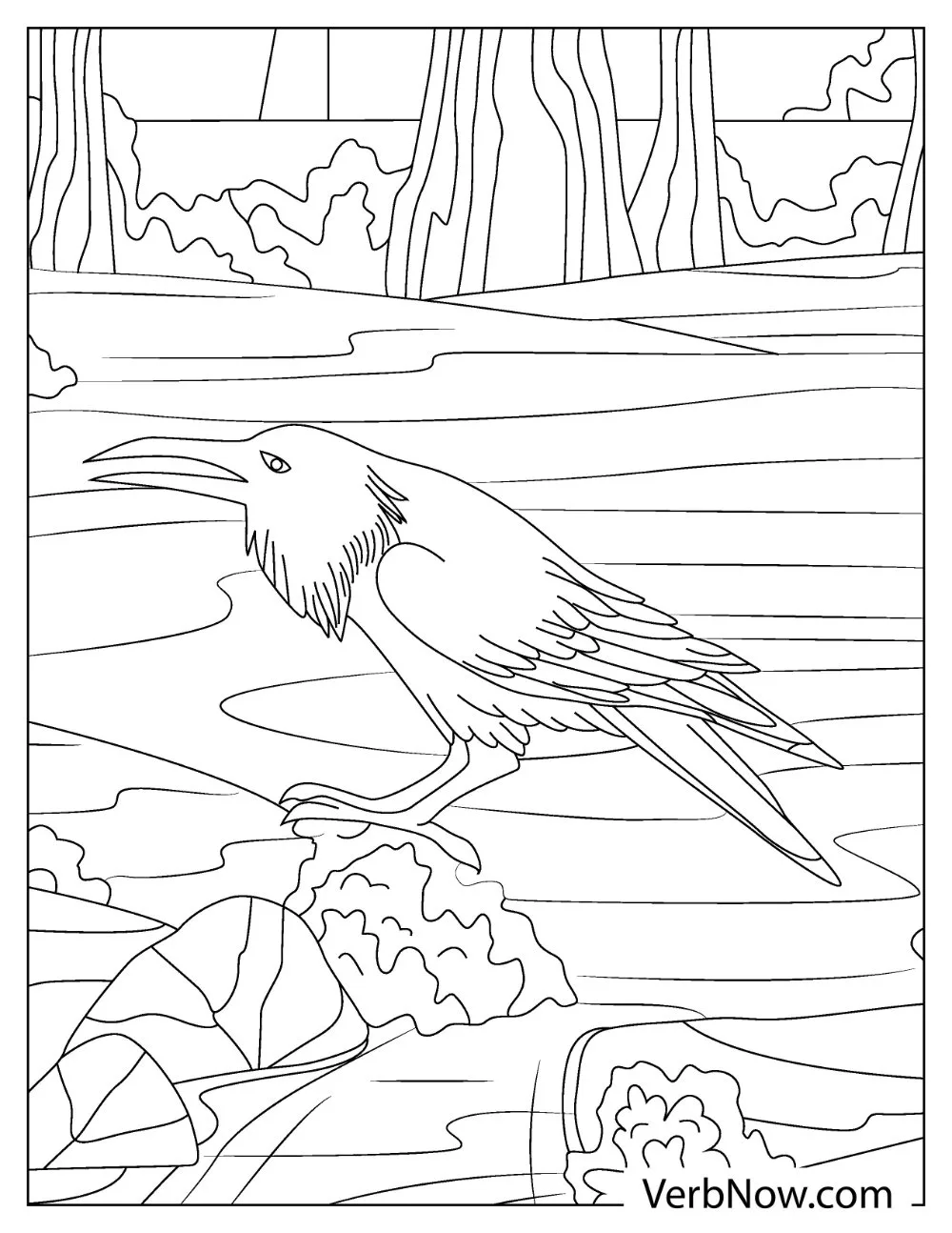 Free RAVEN Coloring Pages for Download (Printable PDF) Creepy raven coloring page for school