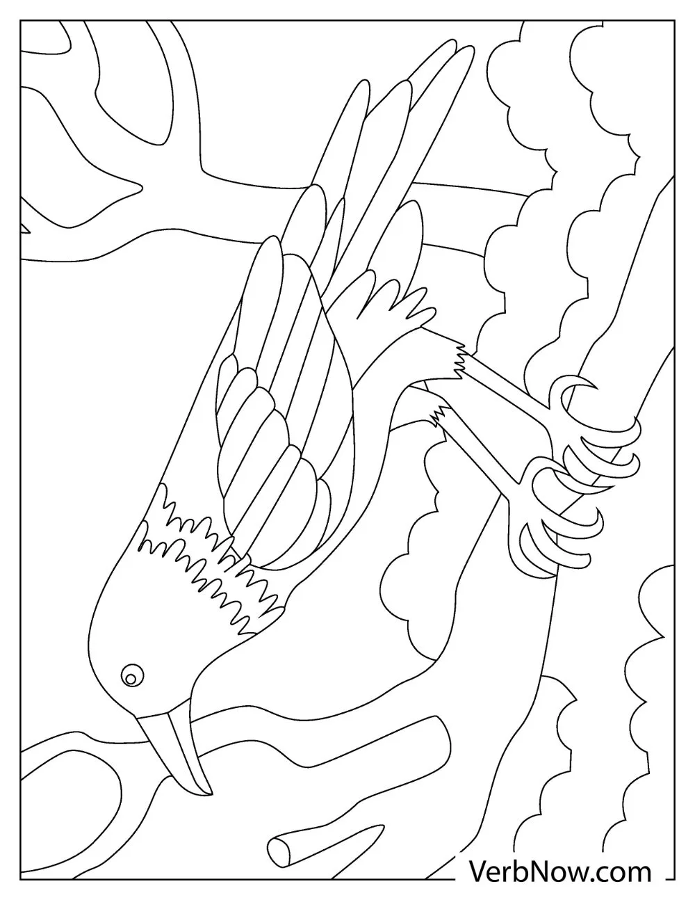 Free RAVEN Coloring Pages for Download (Printable PDF) Raven landing on tree coloring activity page