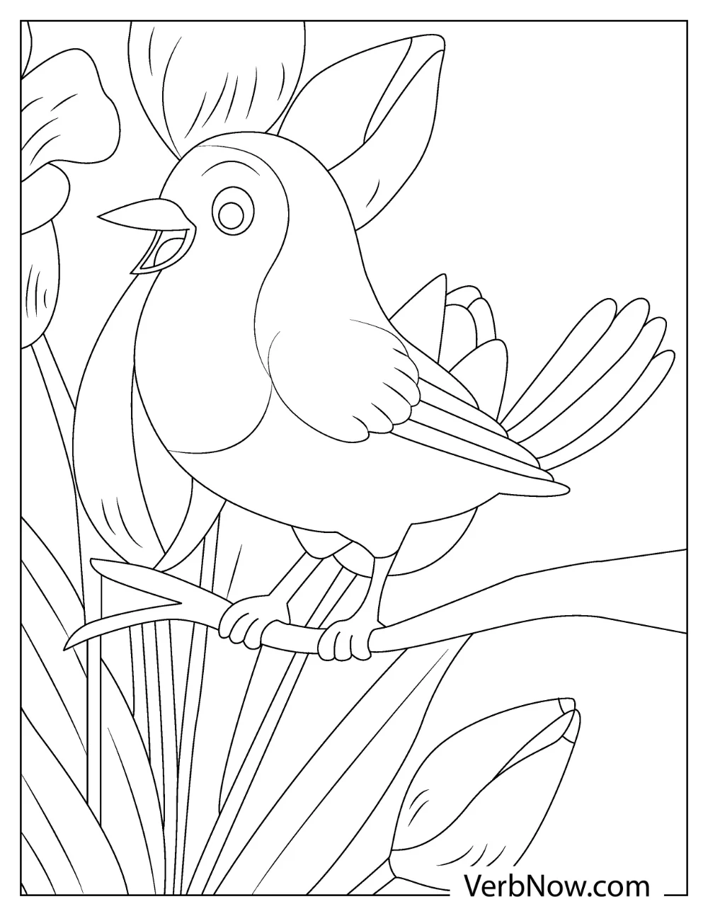Realistic robin coloring page with branches