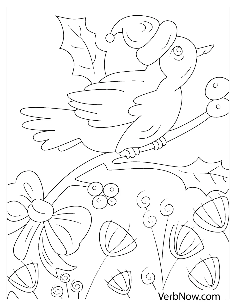 Robin bird with tree blossoms coloring page