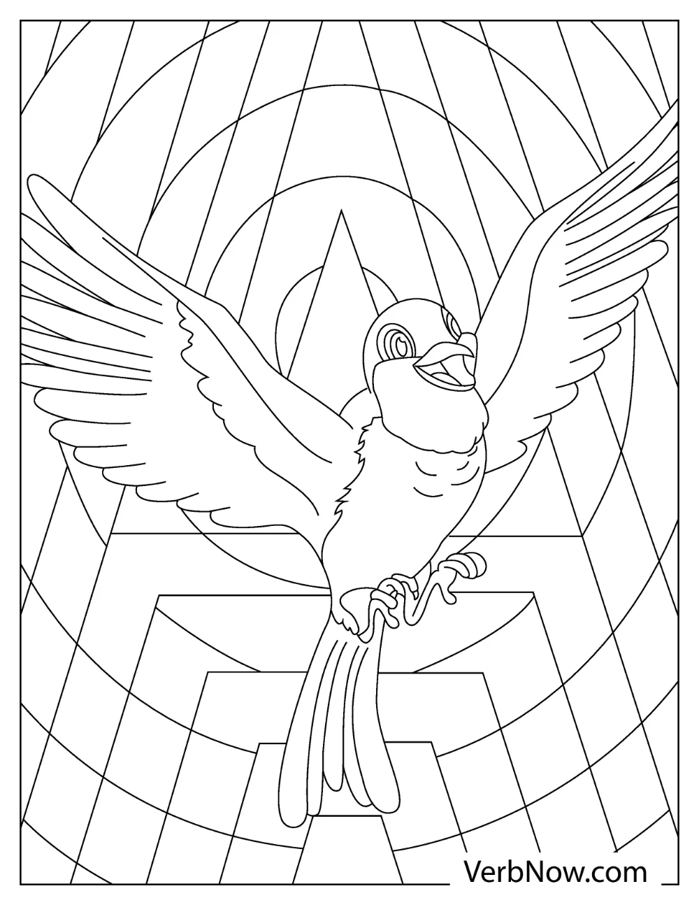 Cute robin bird is flying coloring page for kids 