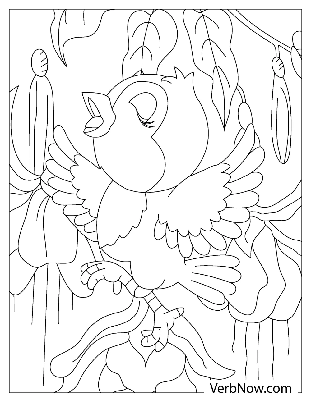Robin singing on branch coloring page